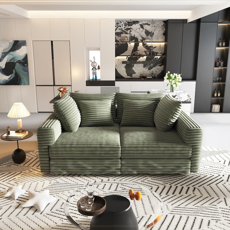 102.4" Corduroy Couch with Ottomans, 4 Seat Convertible Modular Sectional Sofa, Upholstered Couches with Pillows for Living Room