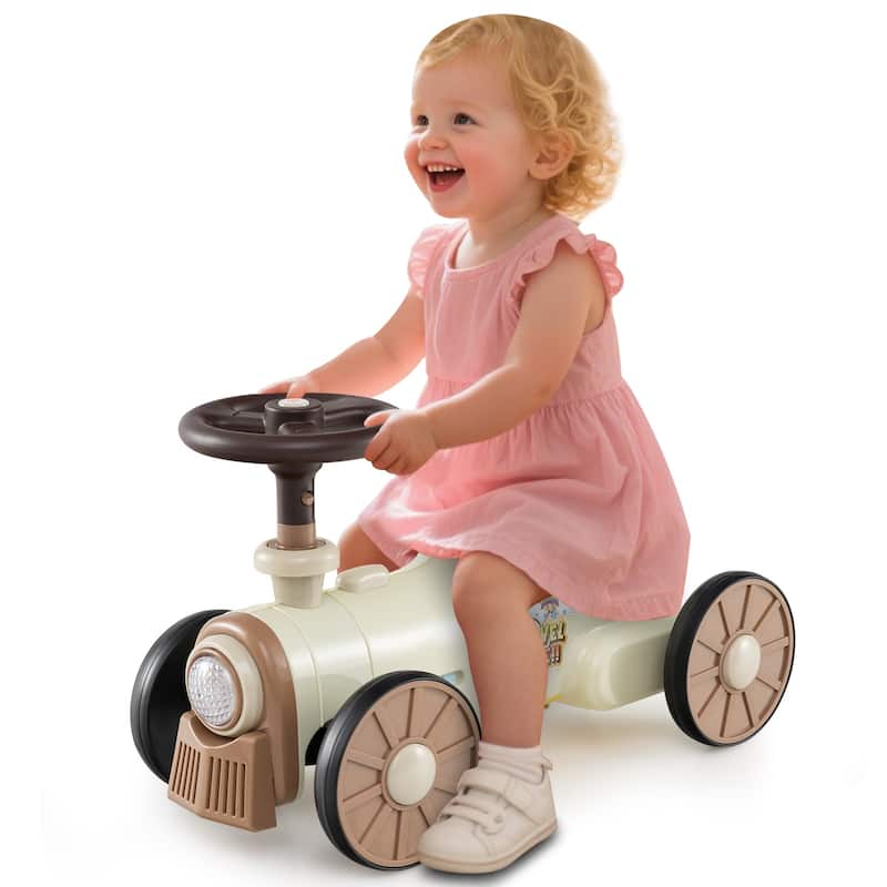 Kids Ride On Sliding Car with Steering Wheel Sound and Under Seat Storage Foot to Floor Push Toy Vehicle for Toddlers