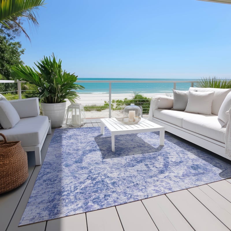 Machine Washable Indoor/ Outdoor Abstract Solid Chantille Rug - 10' x 14' - Blue