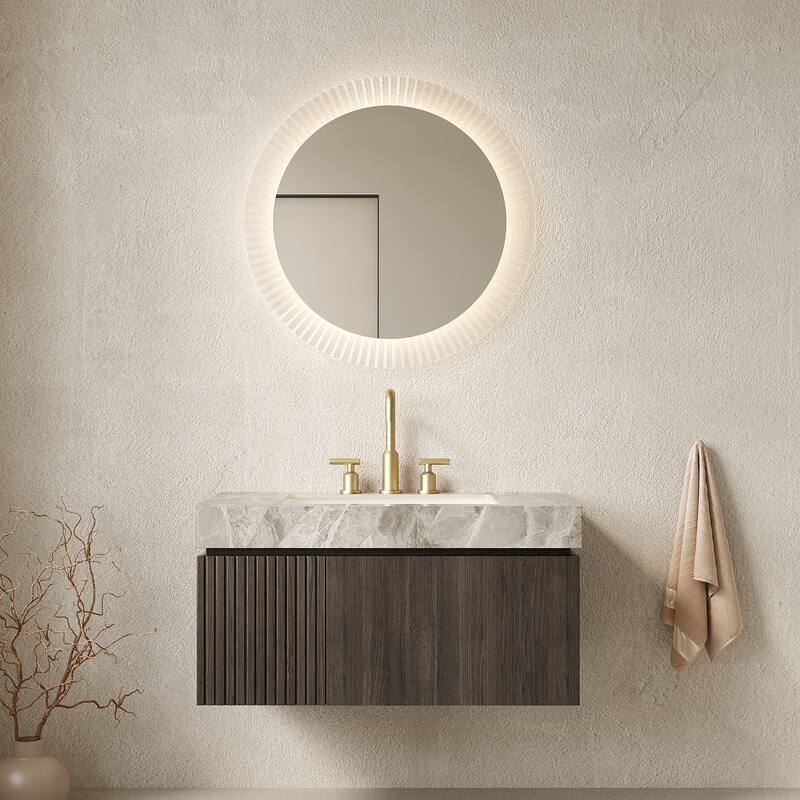 Floating Bathroom Vanity with Undermount Ceramic Basin with 3 Pre-drilled Faucet Holes - Espresso and Light Gray - 35.83'' x 18.9'' x 17.72''