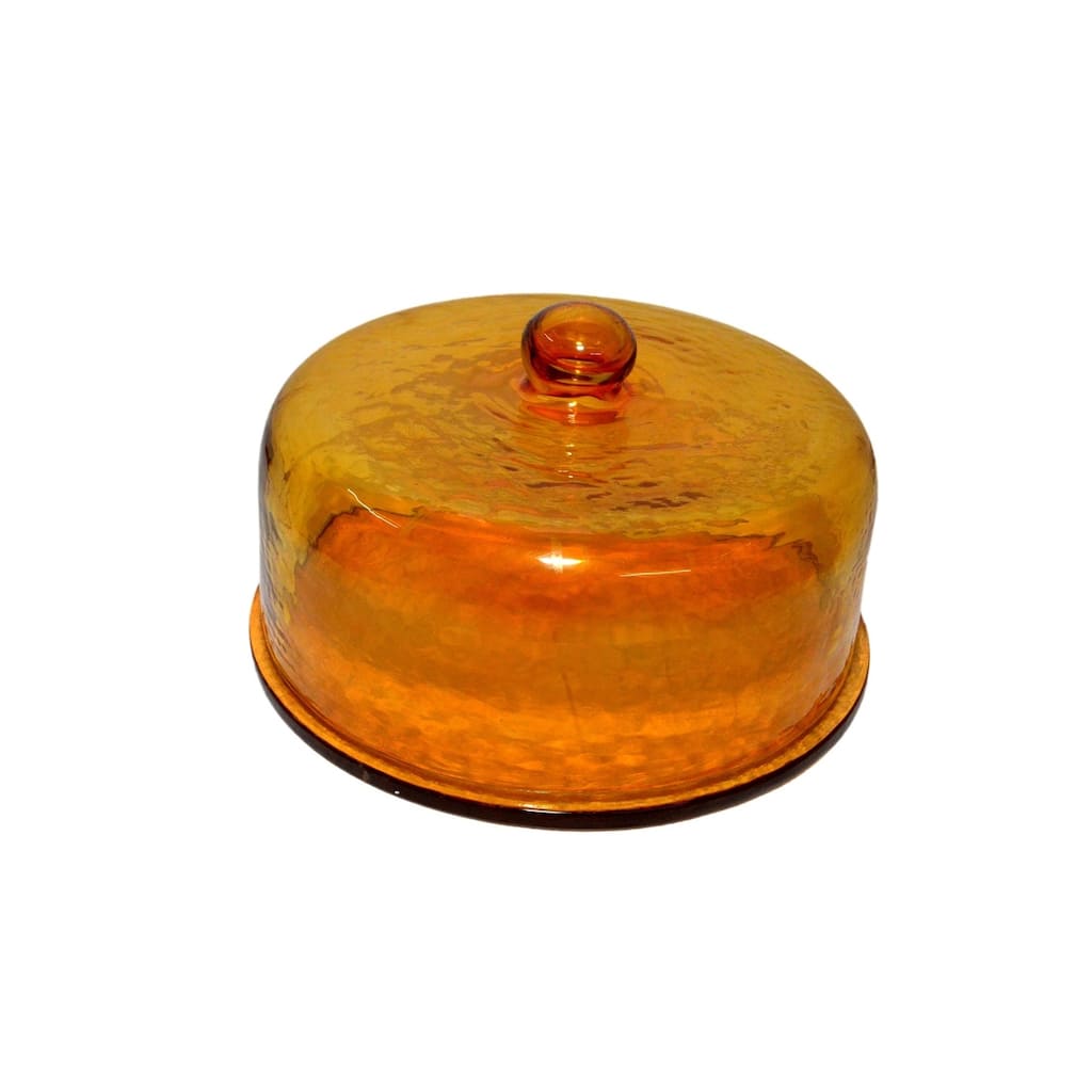 Cake Recycled Glass Dome w/Plate Dia 11.3" Yellow