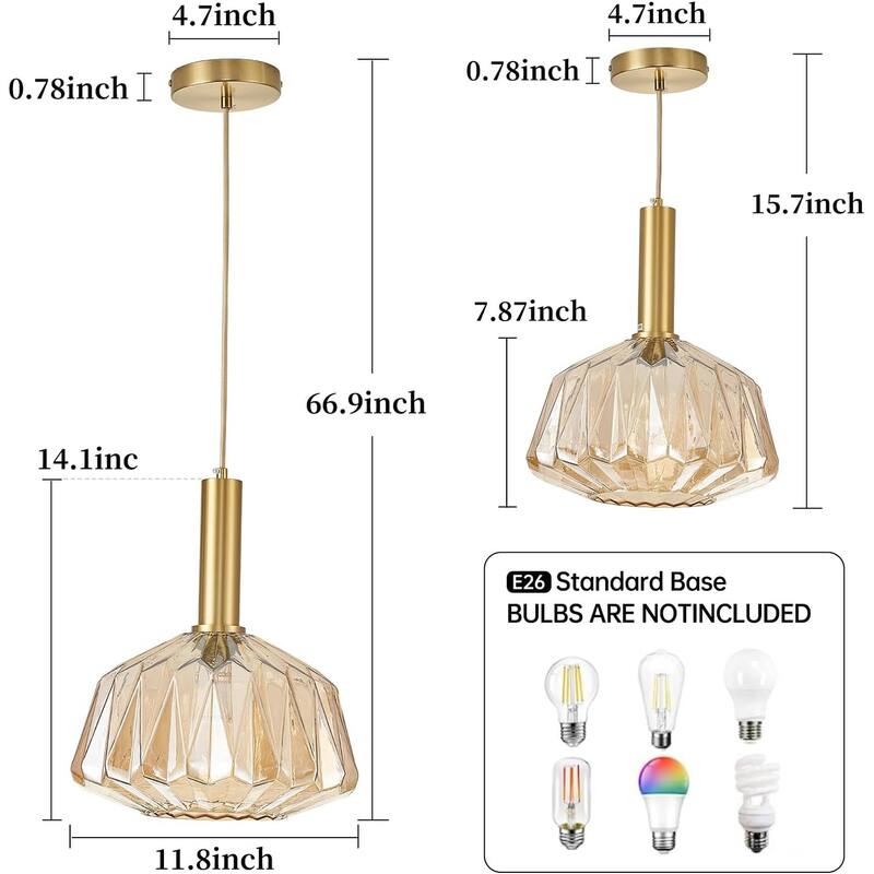 11.81" modern hanging light amber bedroom light glass, metal pendant light