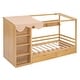 preview thumbnail 6 of 18, Natural Twin Size Solid Wood House Bed with Two Drawers and Wardrobe for Kids