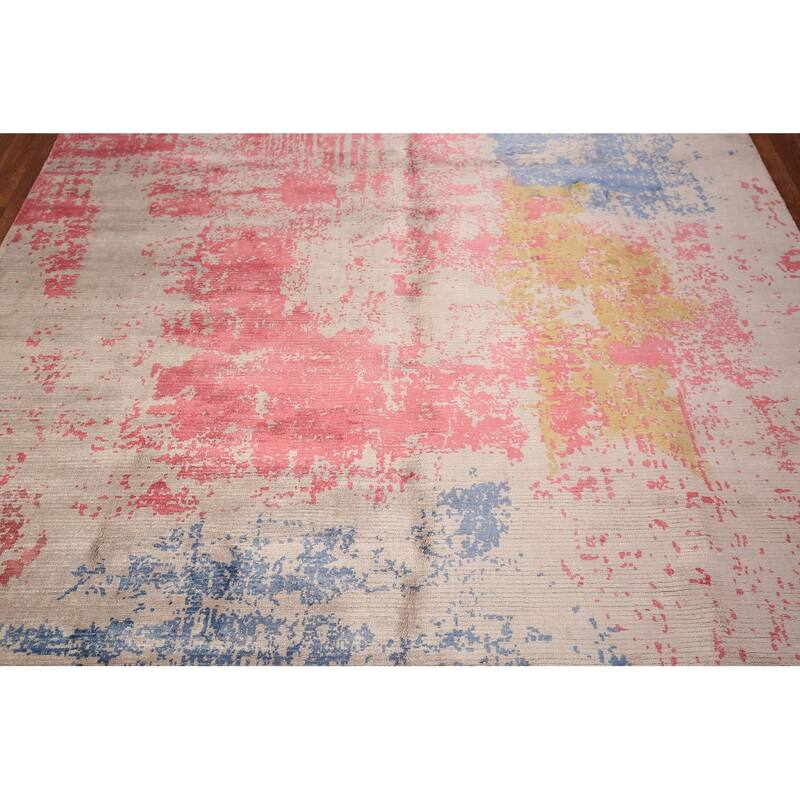 Contemporary Abstract Indian Area Rug Hand-Knotted Wool Carpet - 6'8" x 10'0"