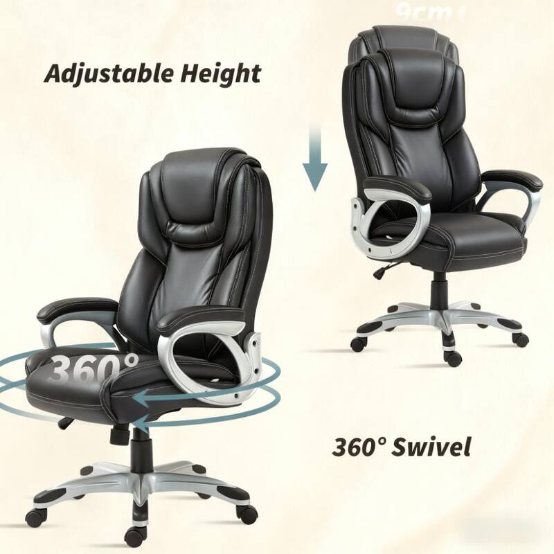 Black Office Chair - Ergonomic, Padded Arms & Swivel for Modern Workspace