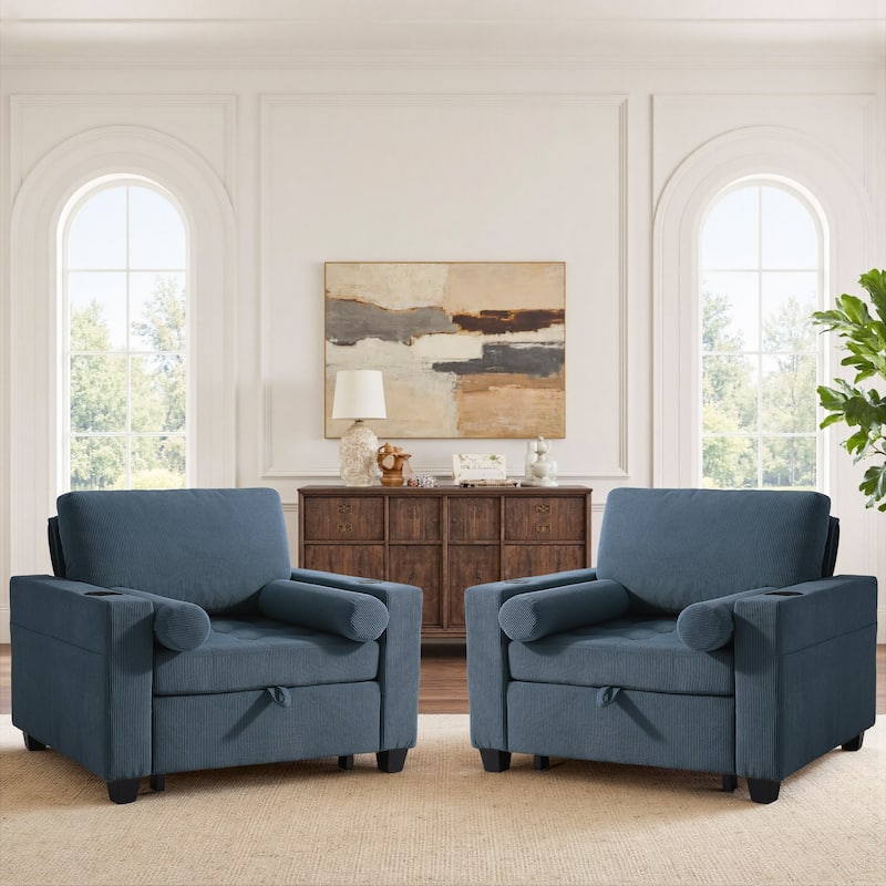 2 Set Convertible Adjustable Lounge 3-in-1 Pull-Out Sleeper Chair Bed
