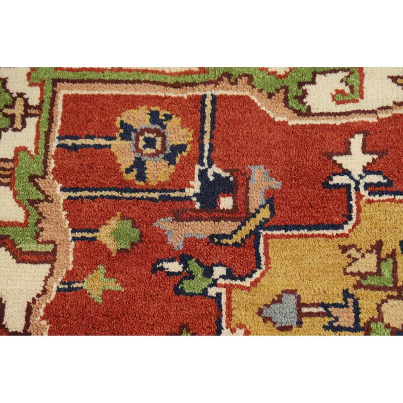 Orange Medallion Heriz Serapi Indian Area Rug Hand-Knotted Wool Carpet - 9'0" x 11'11"