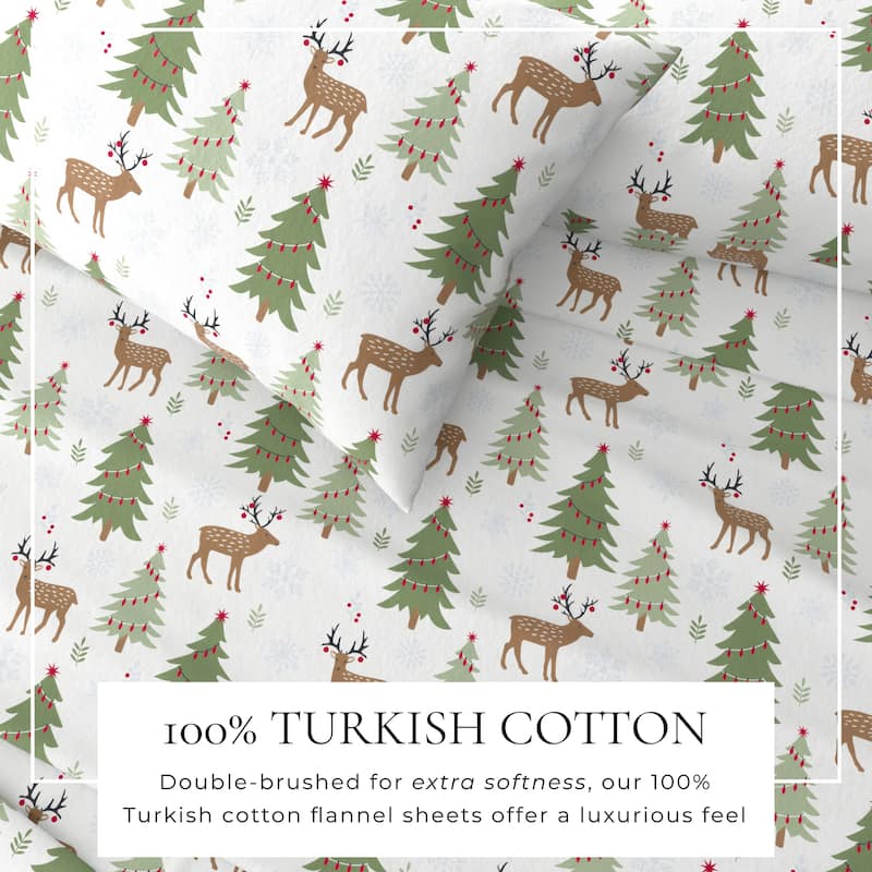 Linery & Co. Turkish Cotton Double-Brushed Christmas Flannel Bed Sheet Set