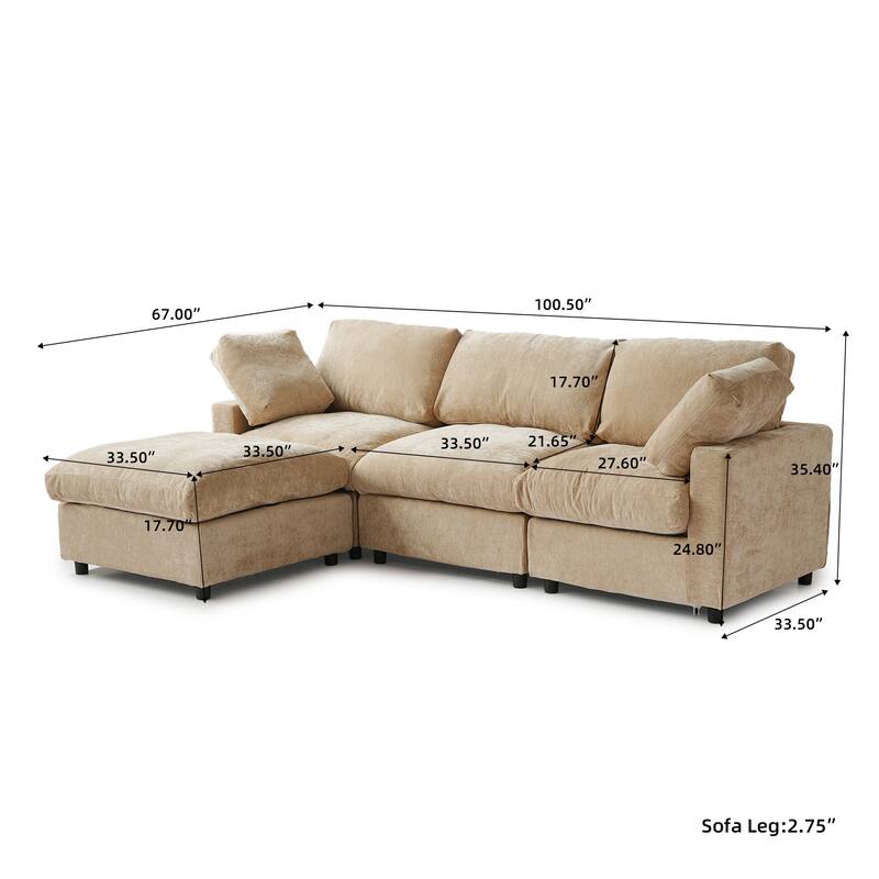 L-shaped Cloud Modular Sectional Sofa Couches with Ottoman for Living Room Down Filled Comfort Minimalist Sectional Couch