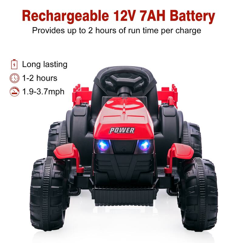 12V Kids Ride On Tractor with Trailer, Battery Powered Electric Vehicles Toy