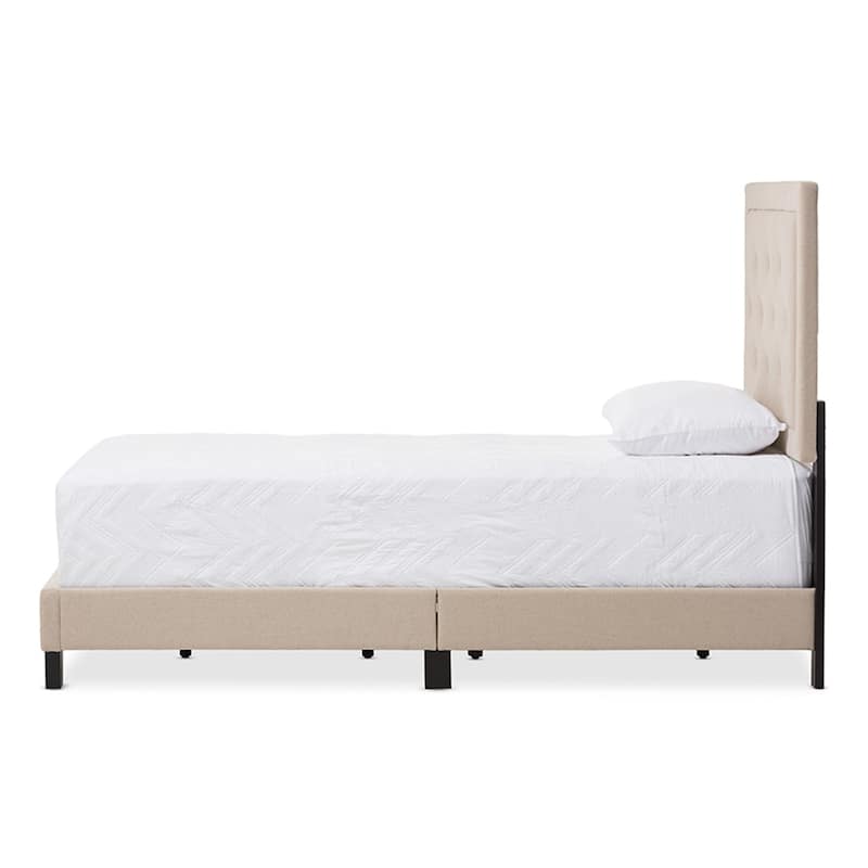 Twin Size Tufted Bed - Linen Upholstered Platform Bed - Modern Coastal Craftsman Design - Beige Bed Frame