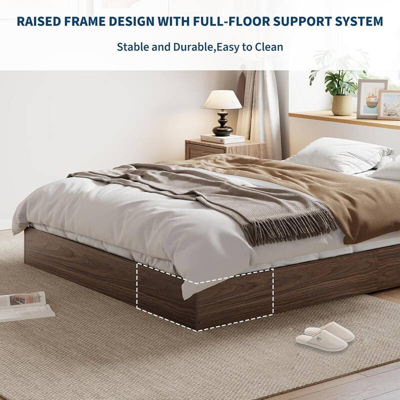 Twin Size Solid Wood Platform Bed with Sturdy Wooden Slats, Floor-Standing Bed Frame