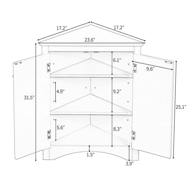 Modern Triangle Floor Cabinet with Doors and Adjustable Shelves, Compact Corner Storage for Bathroom or Kitchen