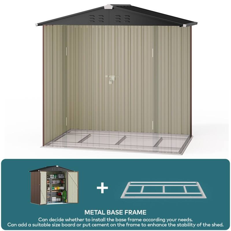 6' x 4' Outdoor Rust- Resistant Metal Garden Ventilated Storage Shed, Backyard Metal Tool Storage with Lockable Double Doors