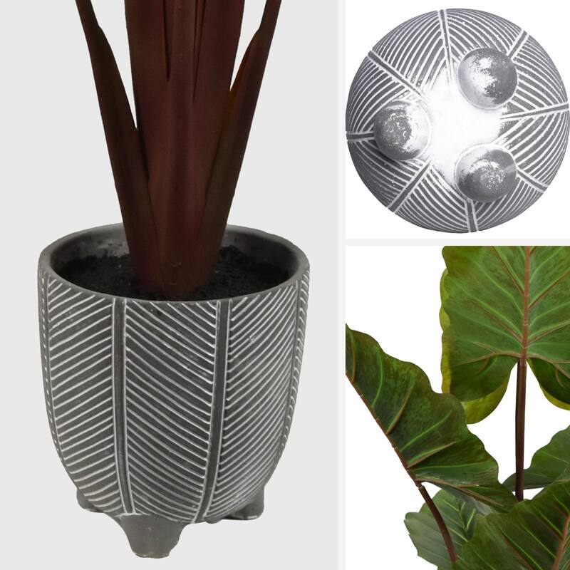 American Art Decor Artificial Rainbow Taro Tree in Cement Pot Faux Plant for Home or Office - 60"