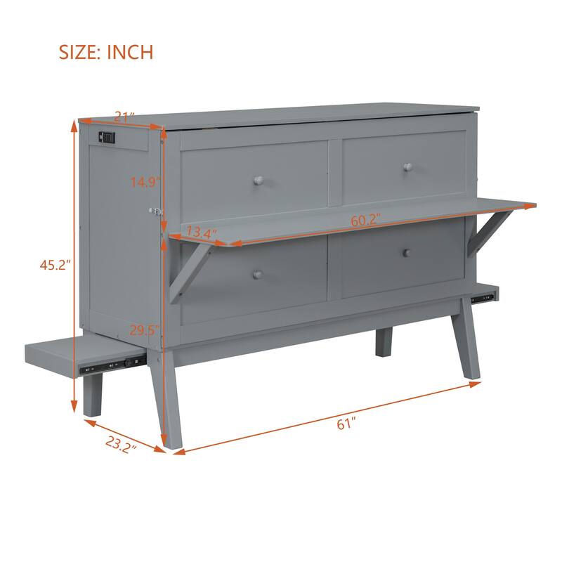 Queen Size Murphy Bed with USB Port & Removable Shelves On Each Side