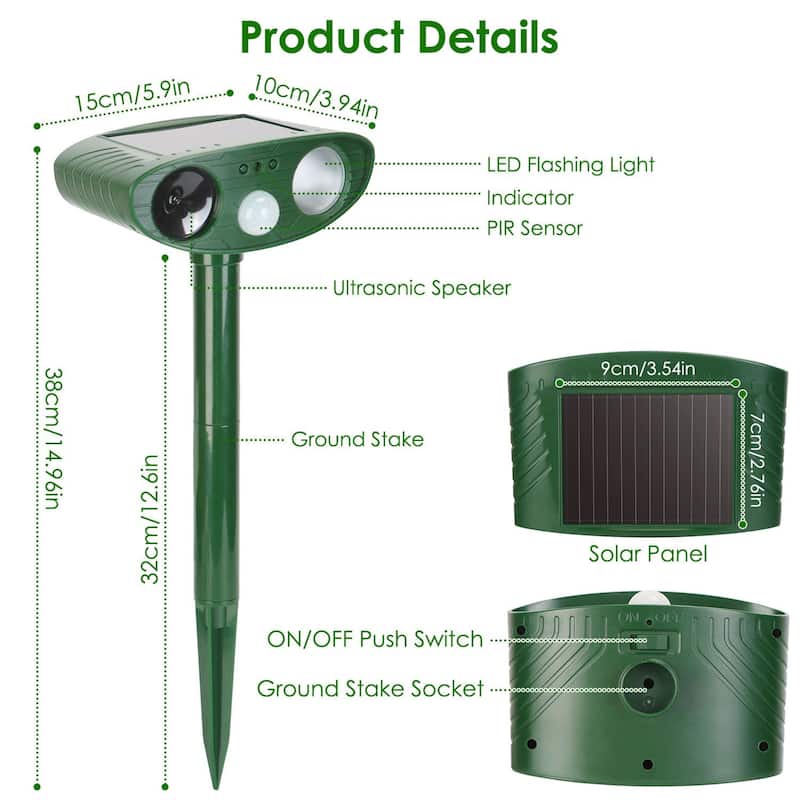 Solar-Powered Ultrasonic Animal Repeller with PIR Motion Sensor