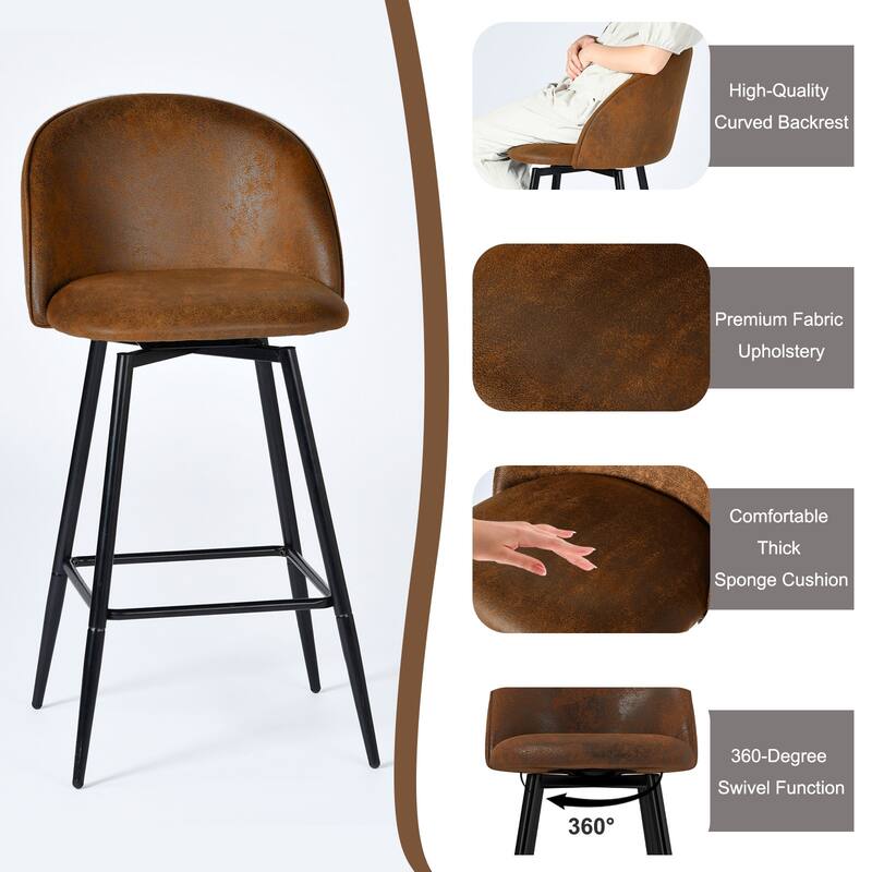 Homy Casa Set of 2 Upholstered Counter Stools with Curved Back and Metal Legs for Kitchen Islands,Breakfast Bars - N/A