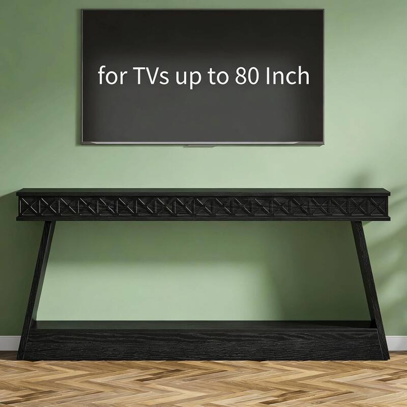 70.87" Rustic Farmhouse Sofa Table with Two Tiers and Open Shelves