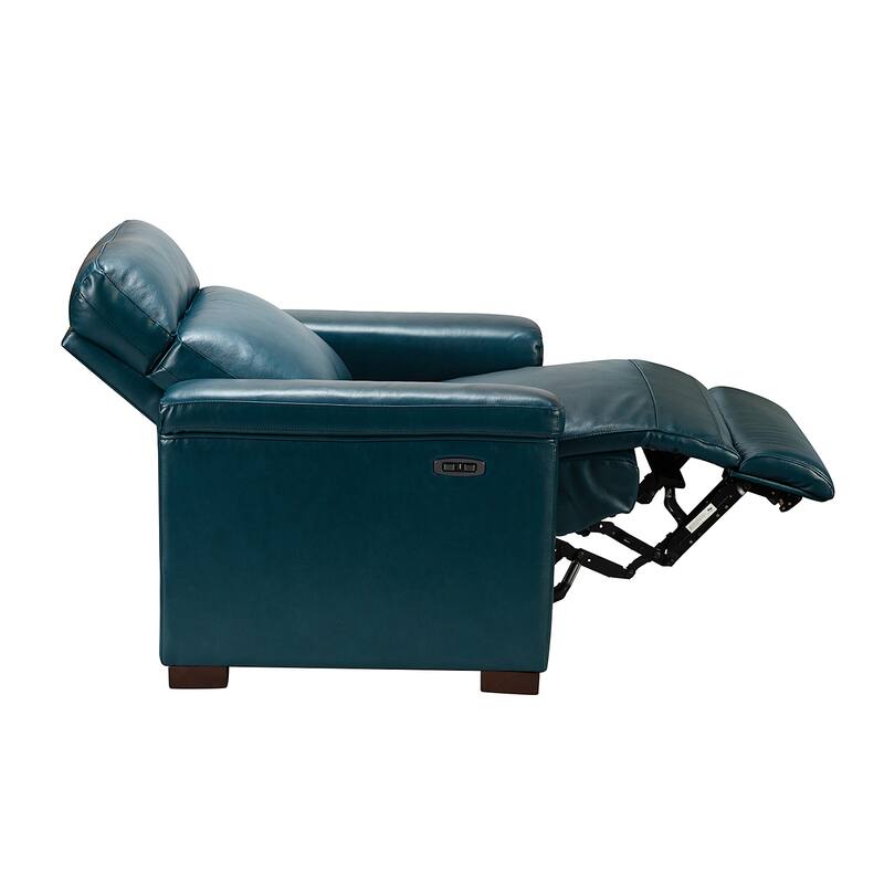 Alicia 34.65" Wide Contemporary Classic Genuine Leather Power Recliner With USB Port