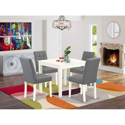HomeStock 5-Piece Linen White Finish Solid Wood Top - Square Dining Room Set - Seats 4