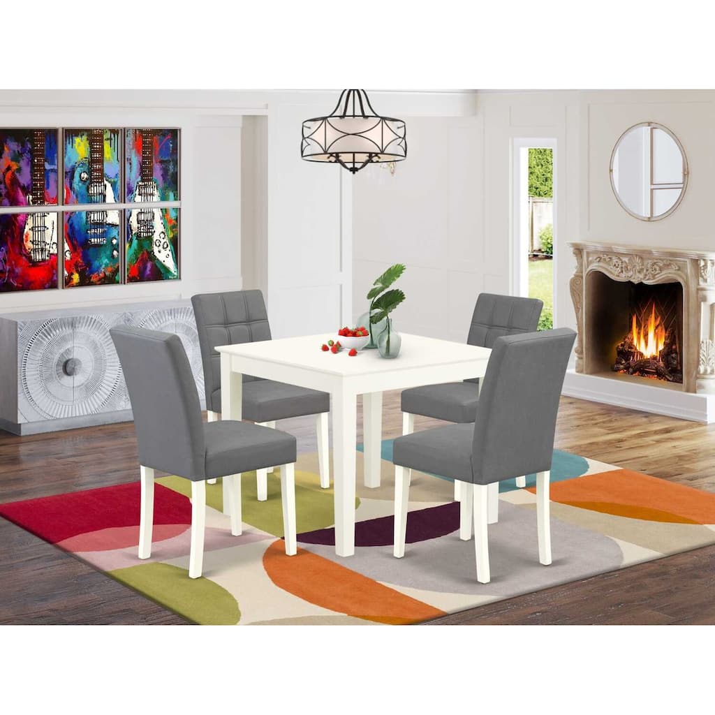 HomeStock 5-Piece Linen White Finish Solid Wood Top - Square Dining Room Set - Seats 4