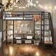 preview thumbnail 15 of 26, Metal Storage Full Size Loft Bed with Storage Table and Shelves Black