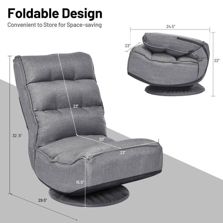360-Degree Swivel Floor Chair with Foldable Design and Adjustable Backrest