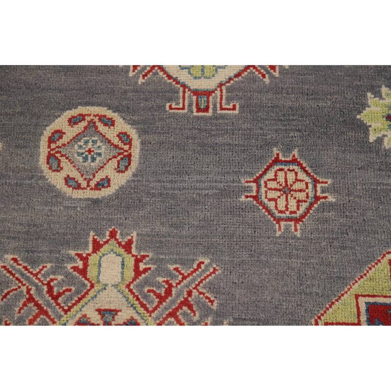 Hand Knotted Oriental 100% Wool Carpet Traditional Geometric Greys & Charcoal Kazak Area Rug - 11' 11'' X 9' 0''