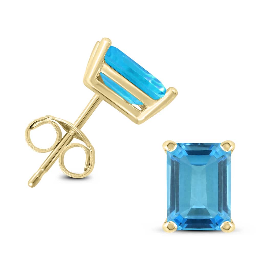 Marquee 14K Yellow Gold 7x5MM Emerald Shaped Blue Topaz Earrings