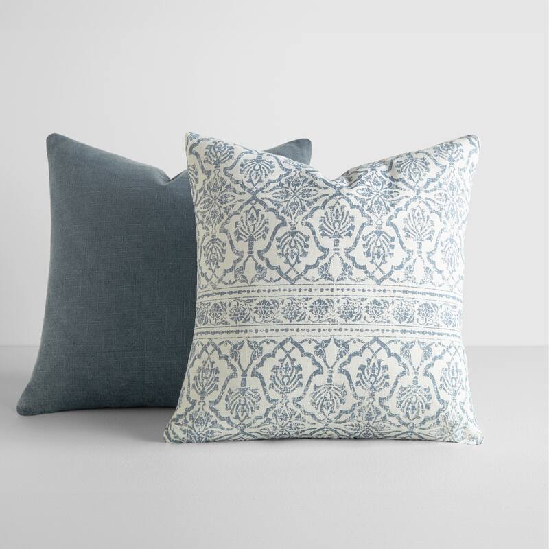 2-Pack Cotton Slub Decor Throw Pillows in Antique Floral - Navy
