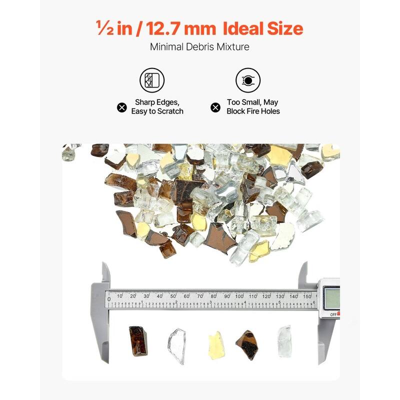 Copper Clear Gold Tempered Crushed Fire Glass Rocks half Inch 10 lbs. - 1/2 inch