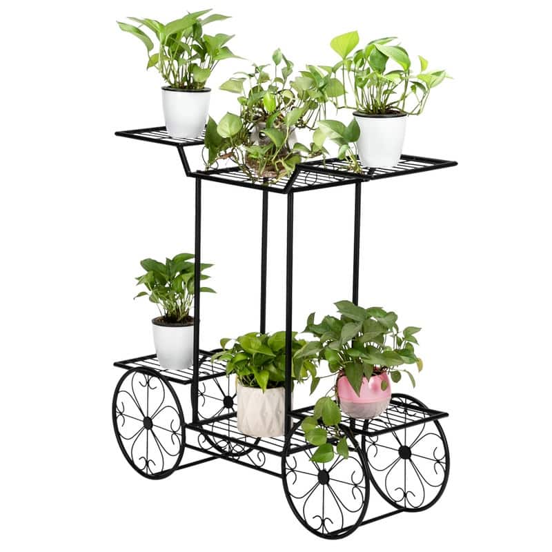 Zimtown Paint Iron Car Shape 6 Plant Stand Black - Black