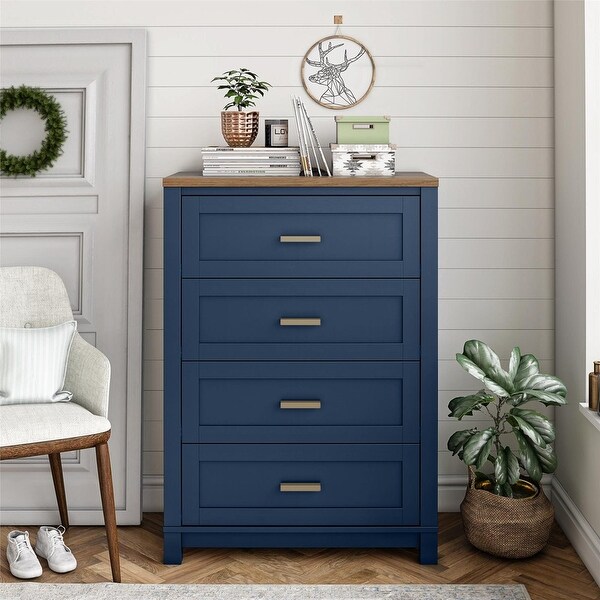 Josiah 4 Drawer Dresser, Navy with Walnut top - none - Bed Bath