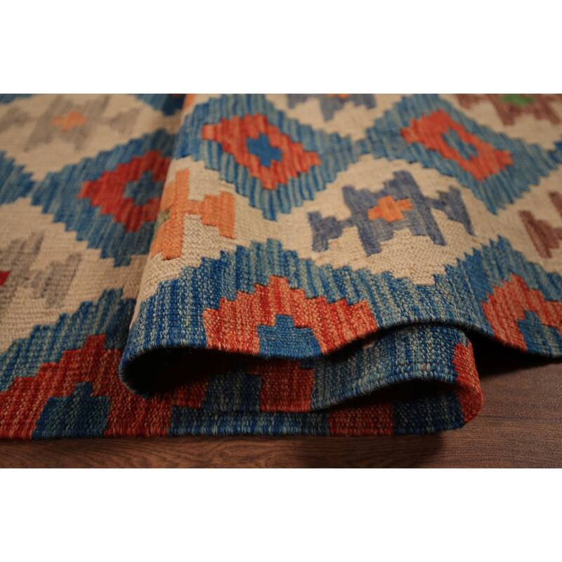 All-Over Trellis Colorful Kilim Large Rug Flatweave Wool Carpet - 10'1" x 15'10"