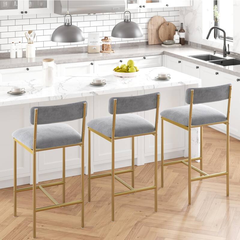 Set of 2 Upholstered Bar Chairs Counter Height Barstools for Kitchen Island - 14.5" L x 16.5" W x 37.4" H