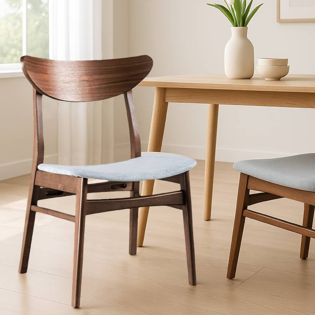 Skie Side Dining Chair Set of 2, Curved Panel Back, Angle Legs, Gray Fabric