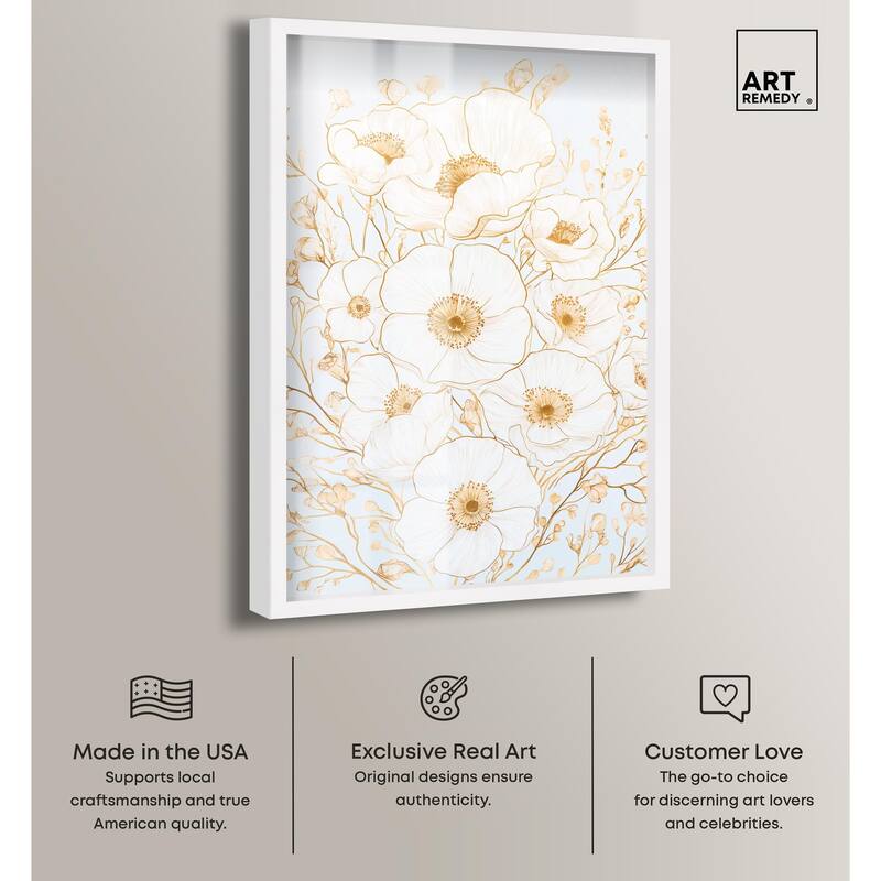 White and Gold Poppies II Shadowbox by Art Remedy