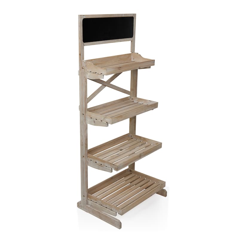 Wooden 4-Tier Shelf Storage Rack with Chalkboard