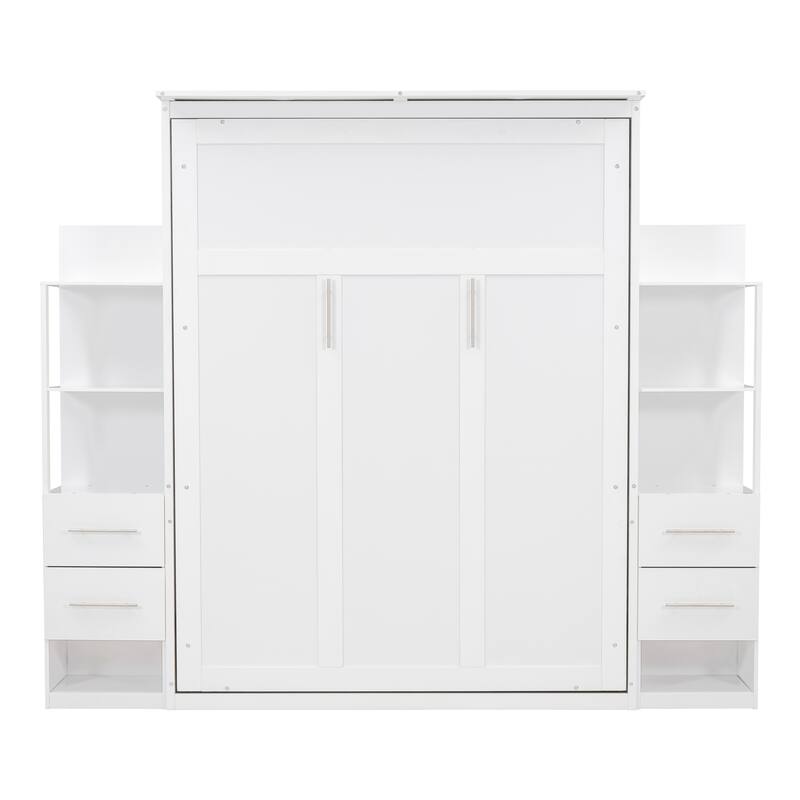 Murphy Bed Wall Bed with Shelves Drawers and LED Lights