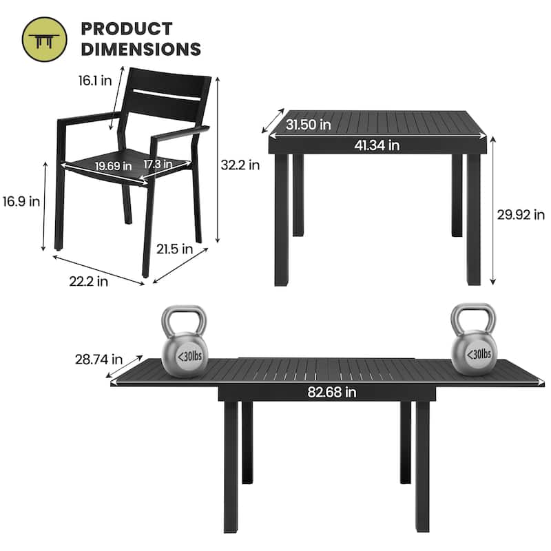 5/7/11 Piece Set Outdoor Dining Set Aluminum Patio Expandable Table with Stackable Chairs