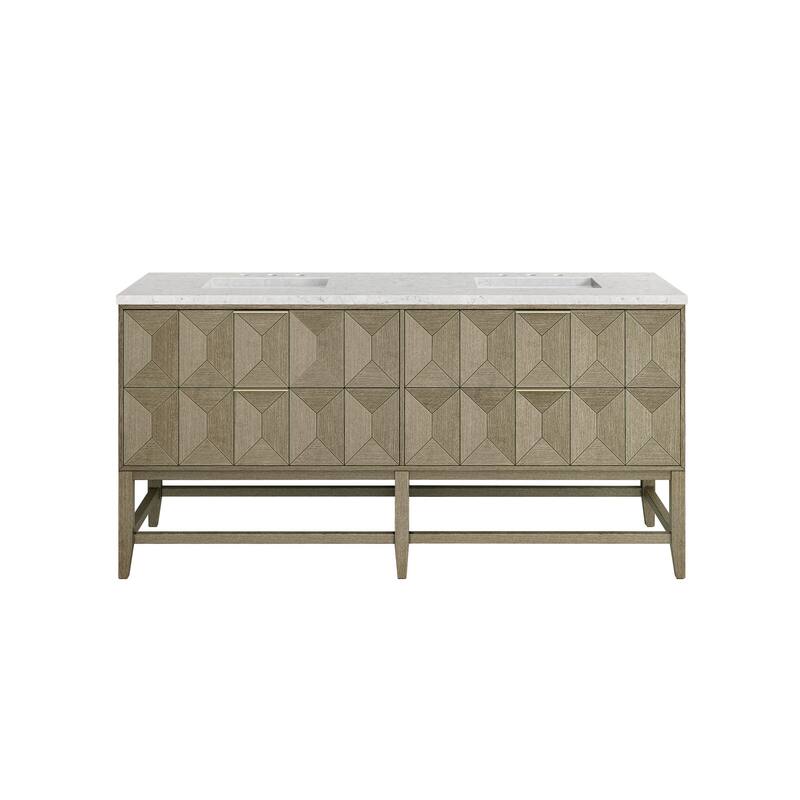 James Martin Vanities D100-V72-3EJP Emmeline 72" Free Standing Double - Pebble Oak / Eternal Jasmine Pearl - Oak Finish
