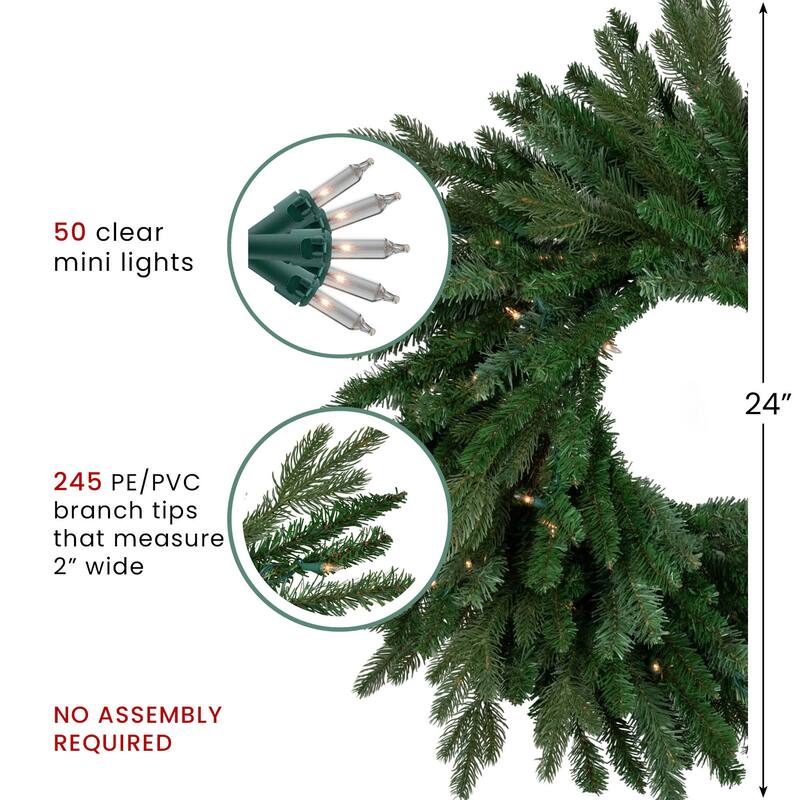 Grande Spruce Artificial Christmas Wreath, 24-Inch, Clear Lights