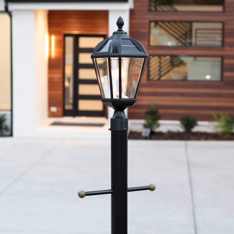 Gama Sonic Royal Bulb 1-Light Black Solar Post Light with 3" Fitter
