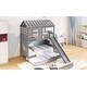 preview thumbnail 6 of 7, Twin over Twin House Bunk Bed with Slide & Storage Staircase, Grey