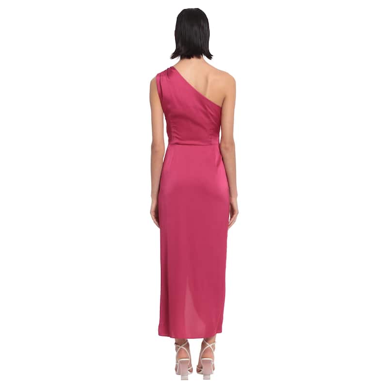 Donna Morgan One Shoulder Tie Waisted Draped Dress