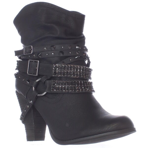 Not Rated Swalini Multi Studded Straps Ankle Boots, Black - 8 us / 39 eu