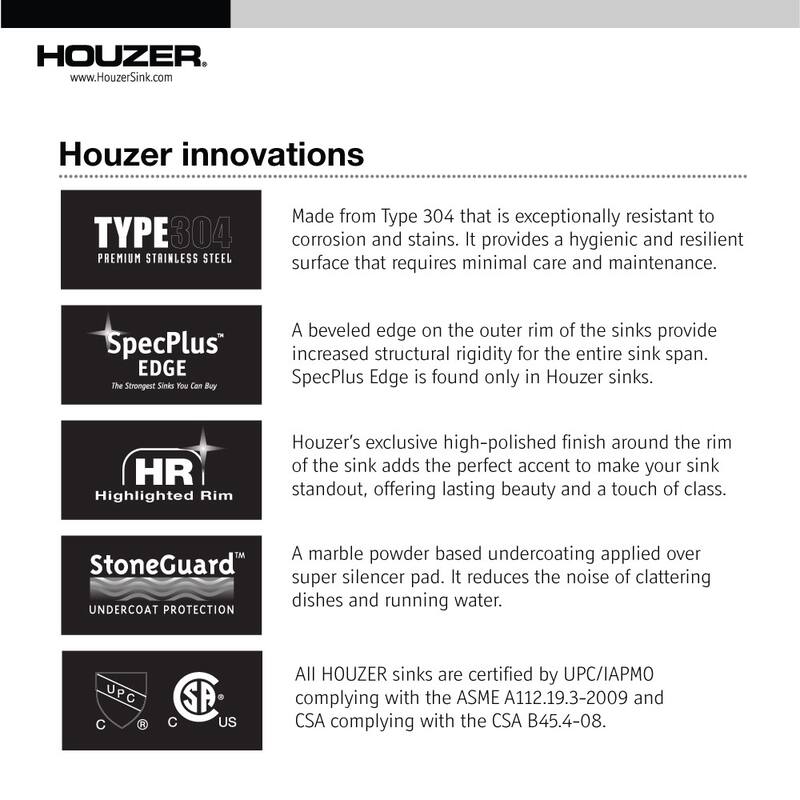 Houzer Belleo 23" Drop In Single Basin Stainless Steel Kitchen Sink