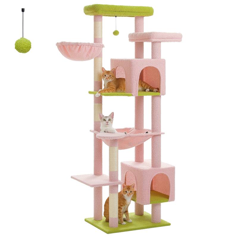 69" Tall Cat Tree Tower for Indoor Large Cats with Super Large Hammock, Scratching Posts, Condo House and Large Top Perch