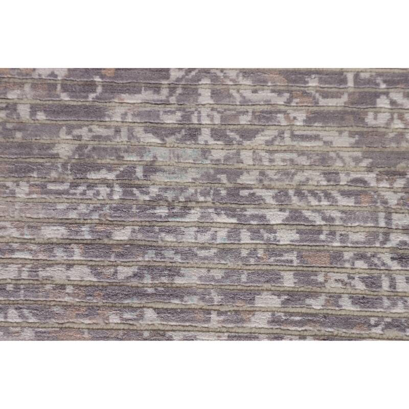 Beige Striped Abstract Oriental Accent Rug Handmade Wool Carpet - 2'9"x 4'10"
